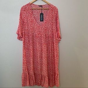 NWT Noracora Red Floral Printed Short Sleeve Vintage Boho Dress Size Large